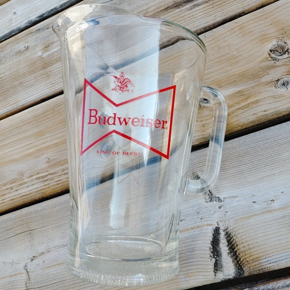 Large Budweiser King of Beers Pitcher HEAVY Glass Beer Pitcher
